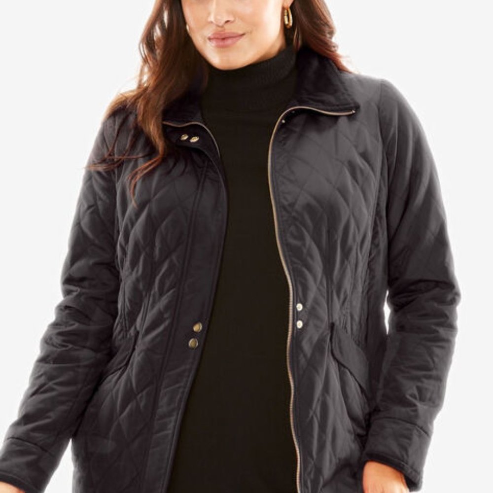 Sz 16 Jessica London NWOT 3/4 Black Quilted Coat